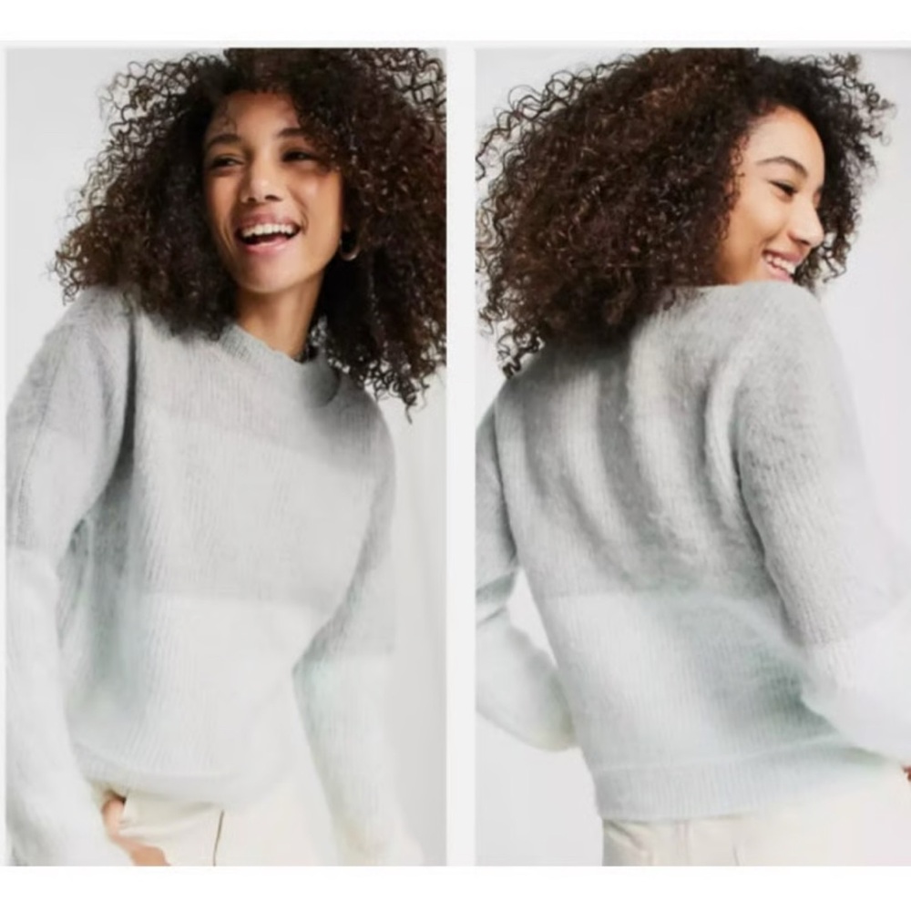 New Free People Autumn Sky Ombre Wool Fuzzy Pullover Cloud Combo Knit Sweater Lg